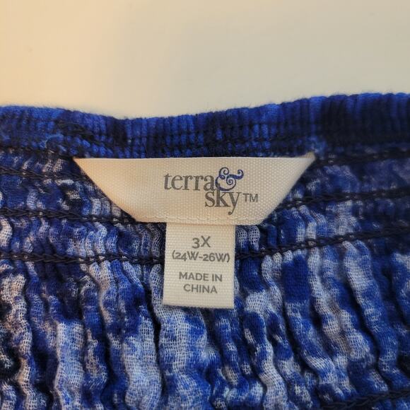 Terra & Sky 100% Cotton Blue SS Smocked Casual Dress Women's Plus 3X Pockets - Picture 11 of 12